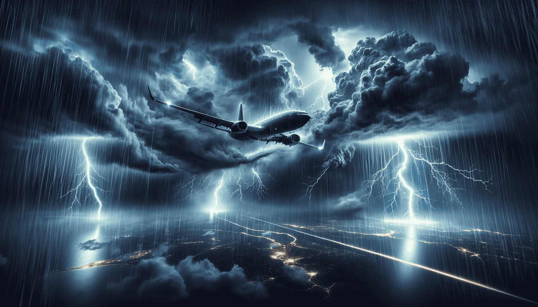 Plane in stormy sky